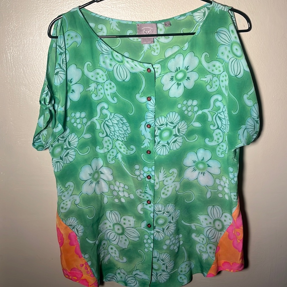 NWOT 100% Silk Vanessa Virginia (Anthropology) Floral Print Cold Shoulder Sz 12